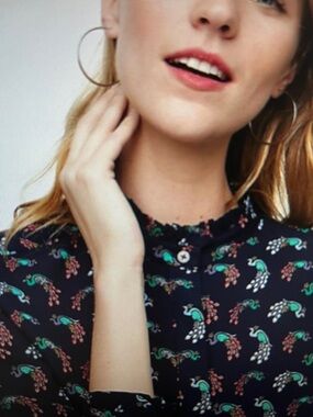 Loft Peacock Ruffle Utility Blouse Blue